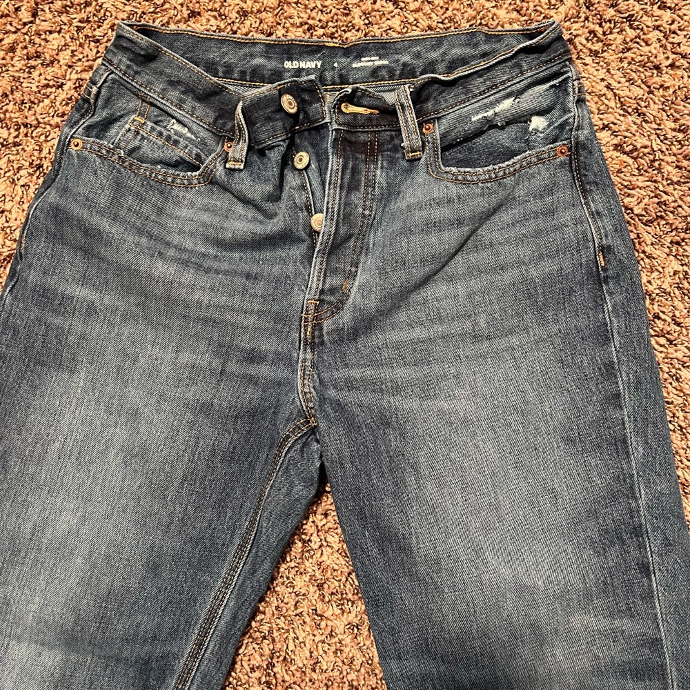 Old Navy Faded Blue Slim Straight Jeans with Button-Fly